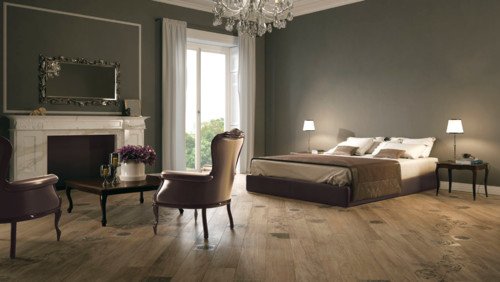 wood look porcelain tile bedroom floor